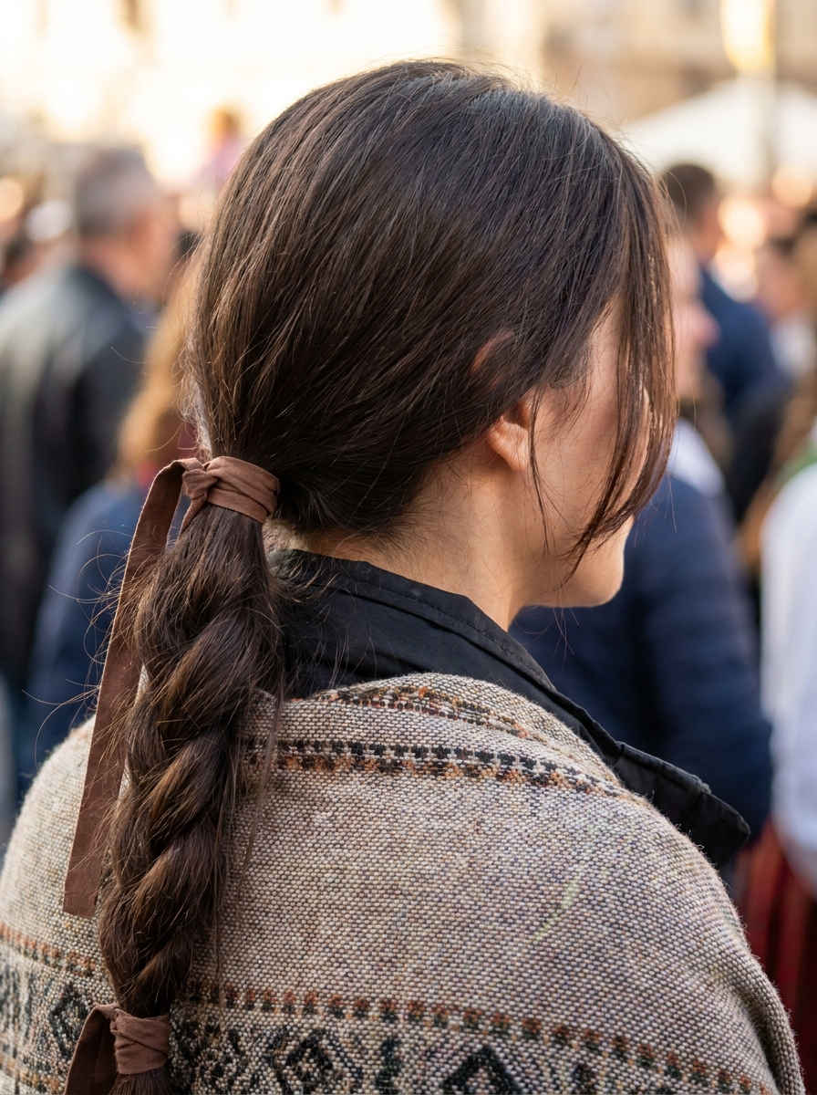Geflochtener Low Ponytail als Einfache Dirndlfrisuren Inspiration 2026